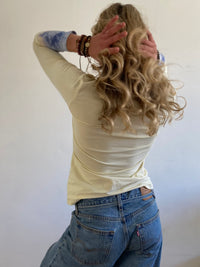 Longsleeve Vintage Creme Open Neck Lightweight Layering Women – S/M