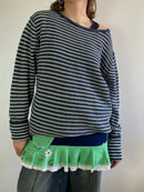 Sweater Vintage Blue White Striped Oversized Cotton Unisex – L