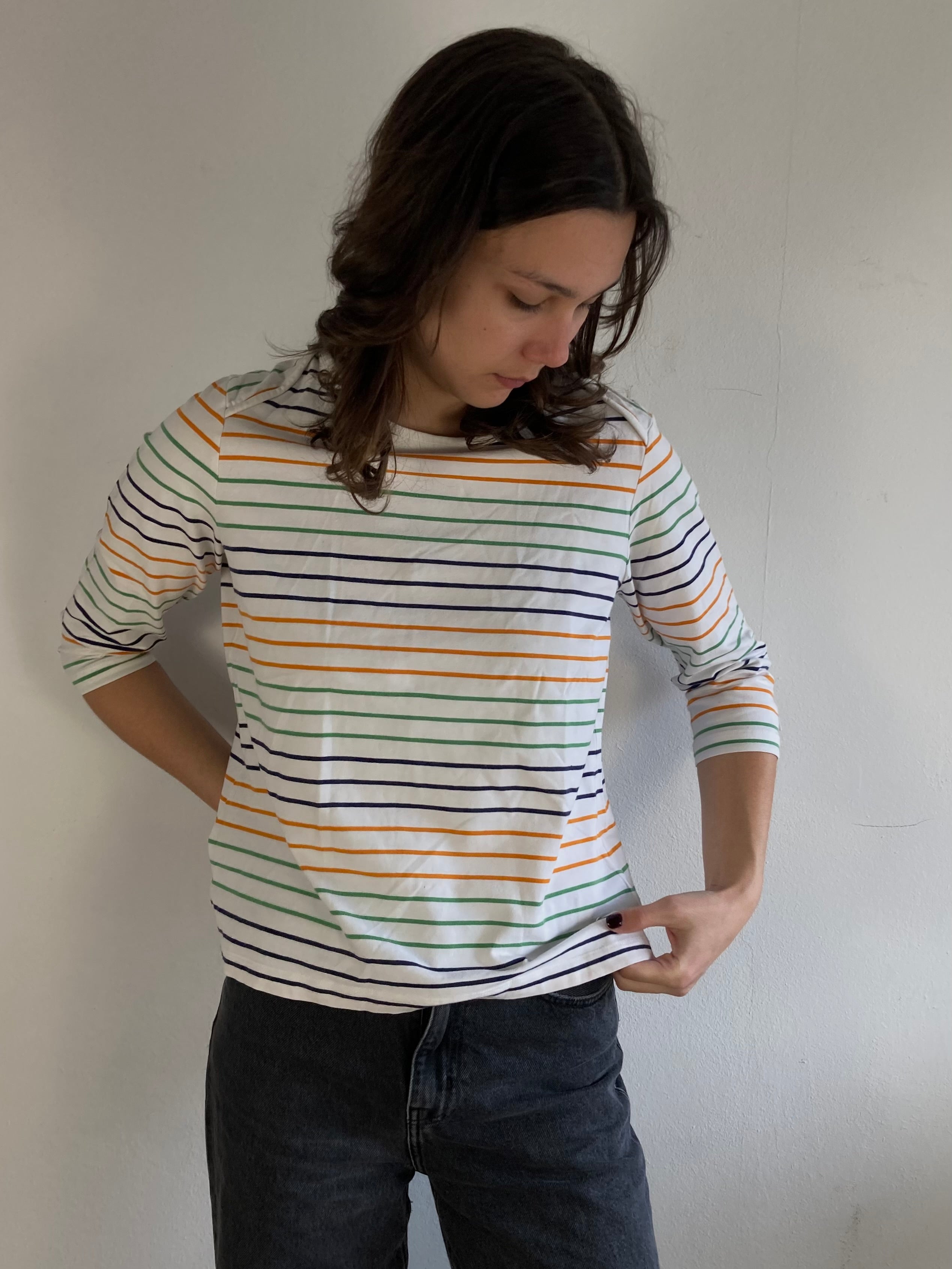 Longsleeve Vintage White Striped Classic Layering Shirt Women – S/M