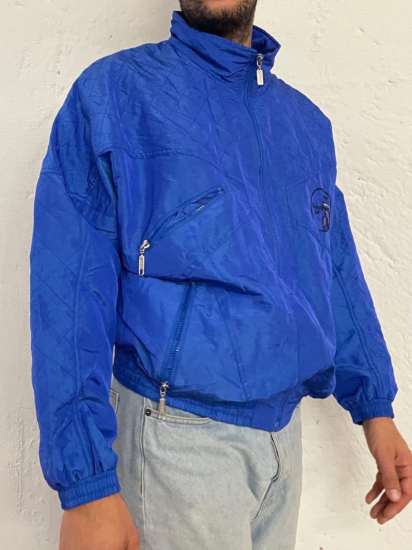 Vintage Long Sleeve Jacket Triump Embroidered Logo Front Blue – L