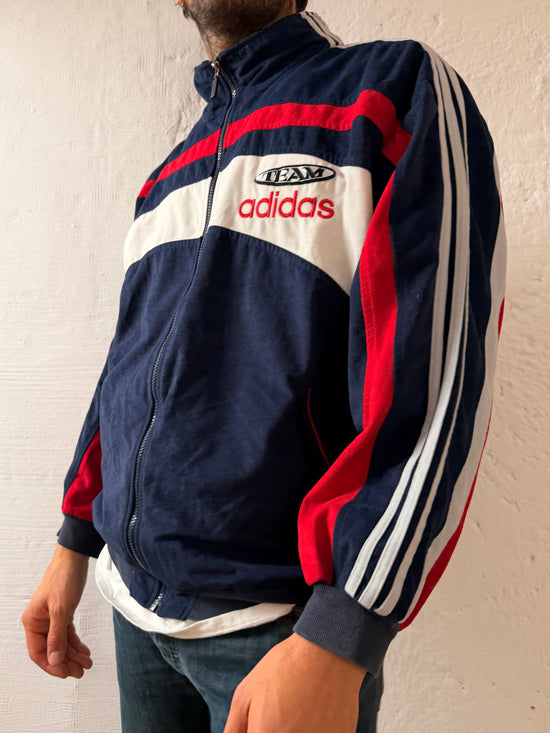 Vintage Oversized Sport Jacket Adidas Blue White & Red Cotton Blend – XL