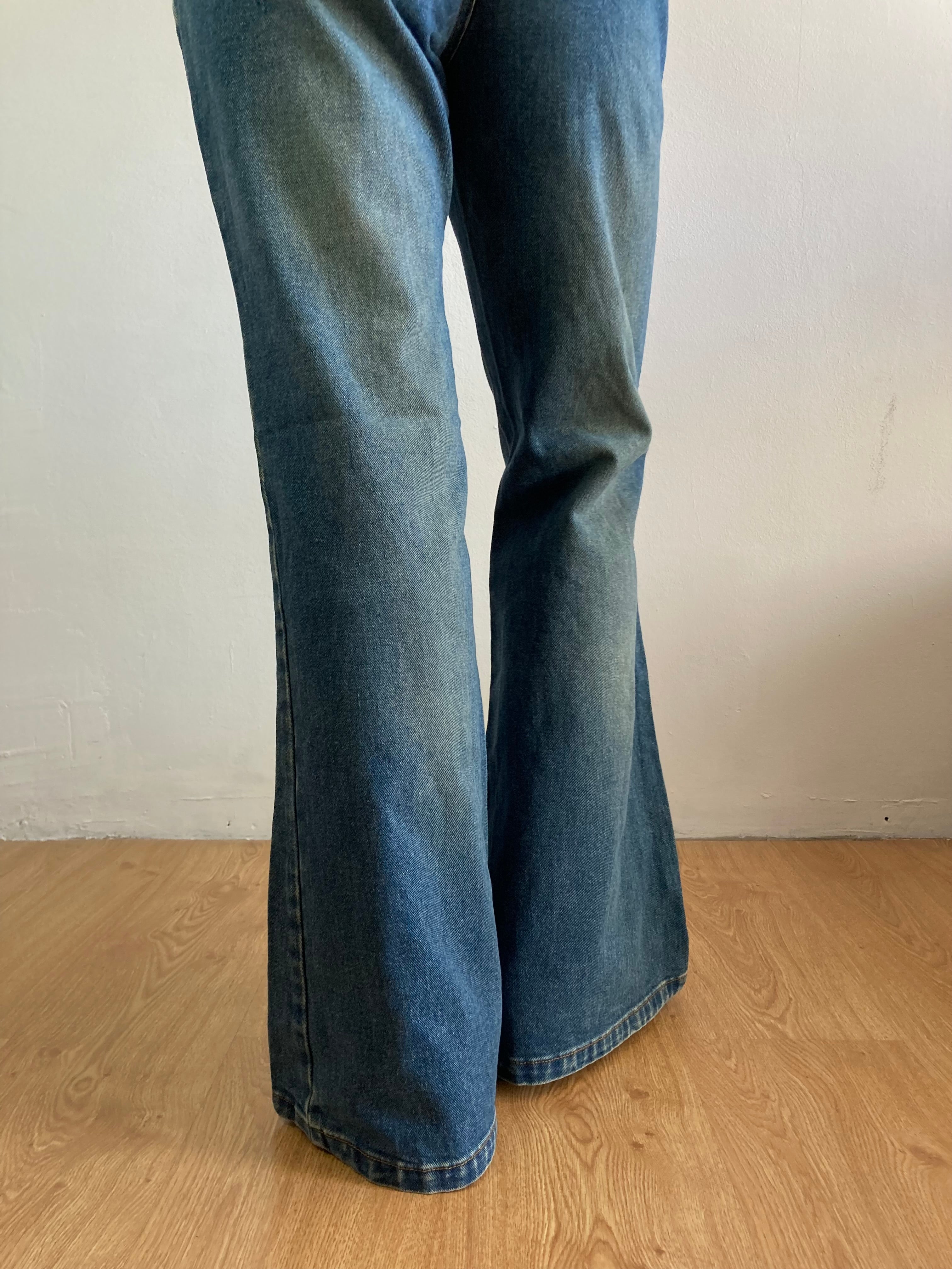 Jeans Vintage Blue Denim Flared Tie-Front No Zipper Women – S