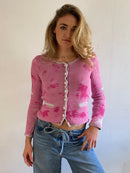 Jacket Knit GRACE Vintage Y2K Glitter Sleeves Back Print Layering Women – S/M