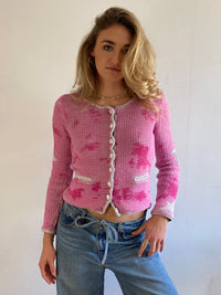 Jacket Knit GRACE Vintage Y2K Glitter Sleeves Back Print Layering Women – S/M