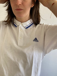 T-Shirt Adidas Polo Vintage White Logo Front Oversized Layering Unisex – L/XL
