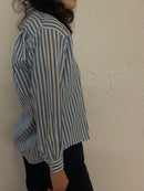 Vintage Shirt Blue White Striped Unisex – M