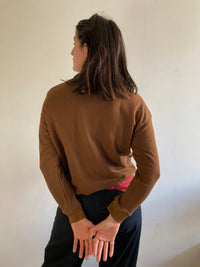 Sweater Vintage 90s Brown Front Stitch Graphic Unisex – M