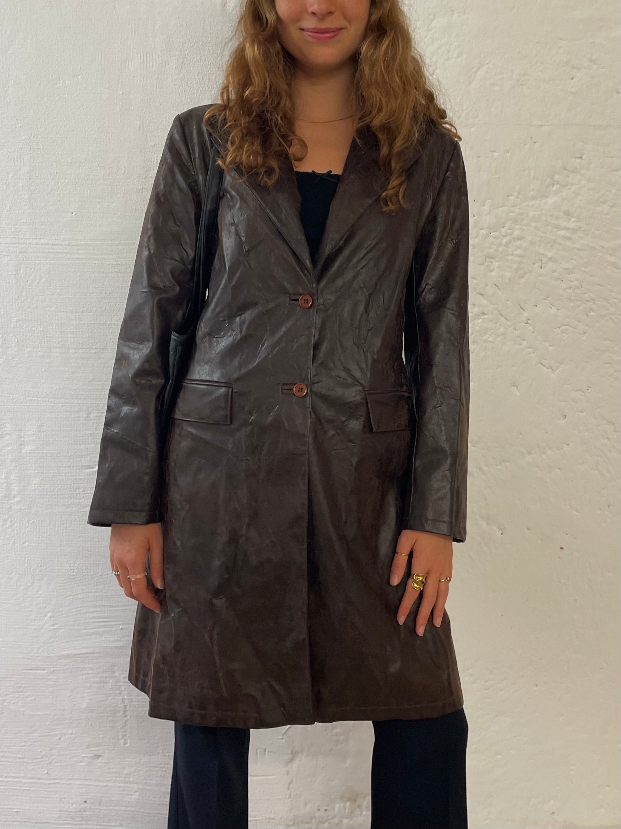 Kunstledermantel Dunkelbraun Größe M