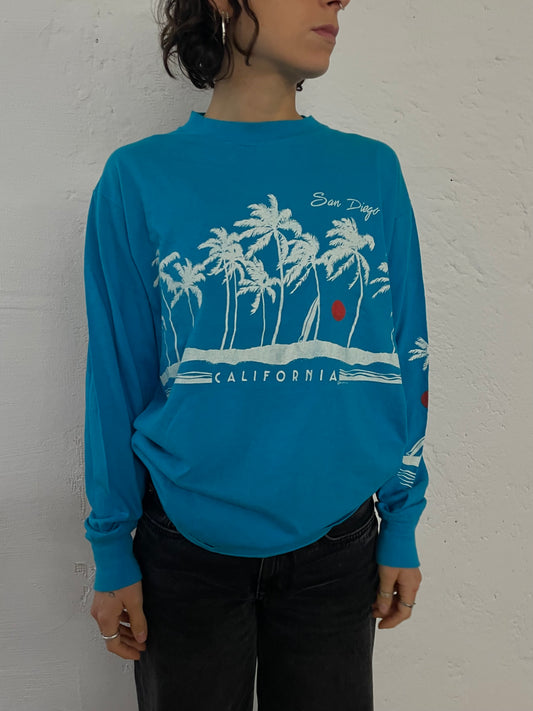 Vintage Miller Long Sleeve Front Print Shirt Made in USA Blue – L