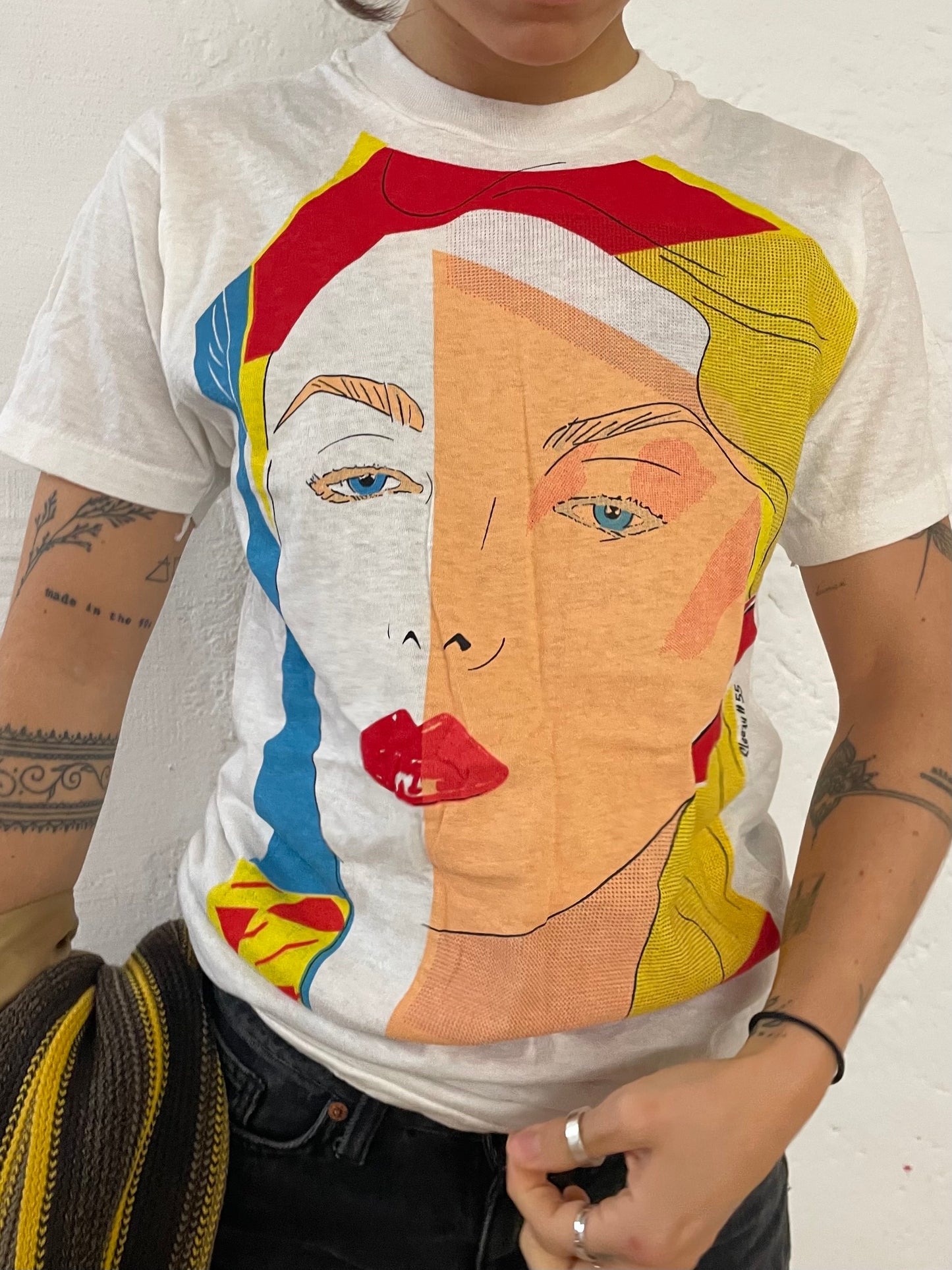 Screen Stars T-Shirt Large Front Print White – M