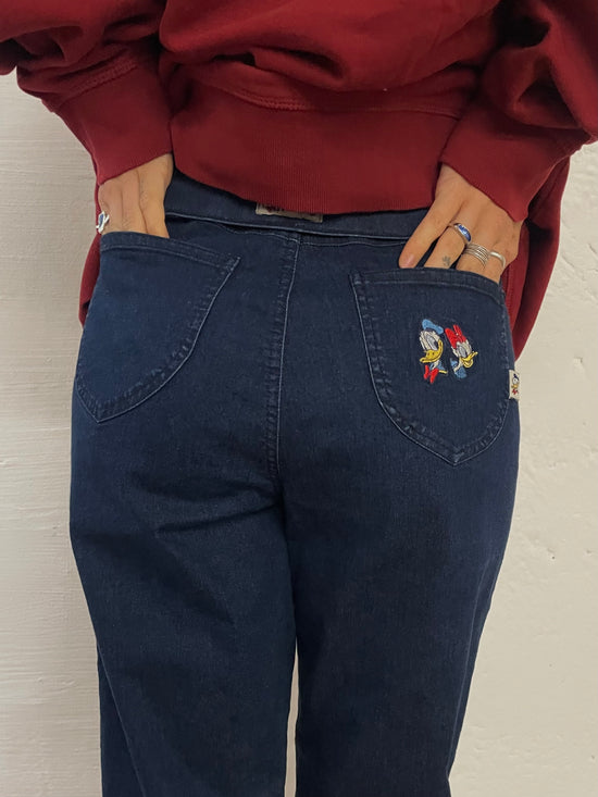 Vintage Stretchy Disney Jeans Donald Duck & Daisy Embroidered Blue Pants - S