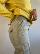 Shorts Cargo Knee Length Multi Pocket Elastic Waist Beige Cream Unisex – M