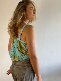 Top Vintage Y2K Blue Floral Pattern Glitter Hip Detail Summer – S/M