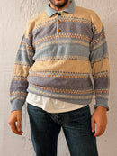 Vintage Oversized Polo Armand Thiery Blue & Cream Striped Wool Blend – XL