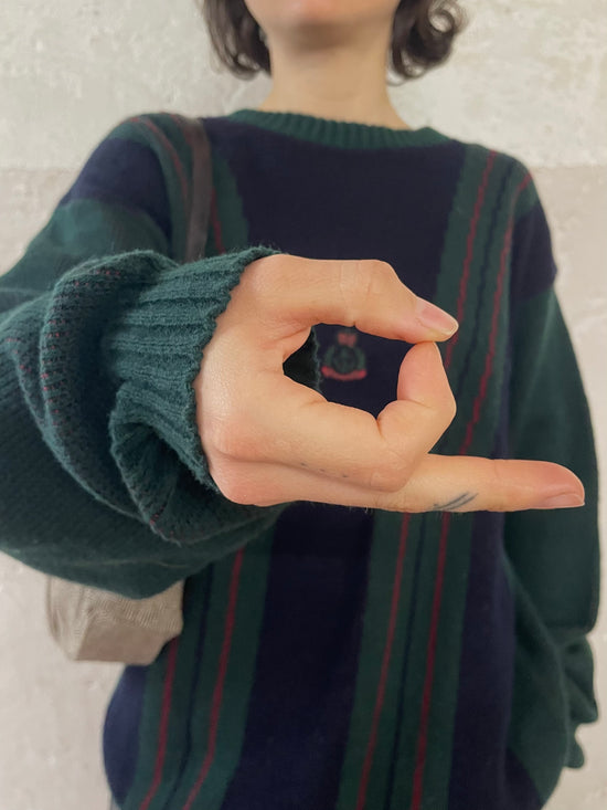 Vintage Wool Blend Sweater made in Sweden Green Black Unisex – L