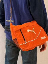 Vintage Puma Shoulder Bag Orange with Front Pattern & Black Details - One Size