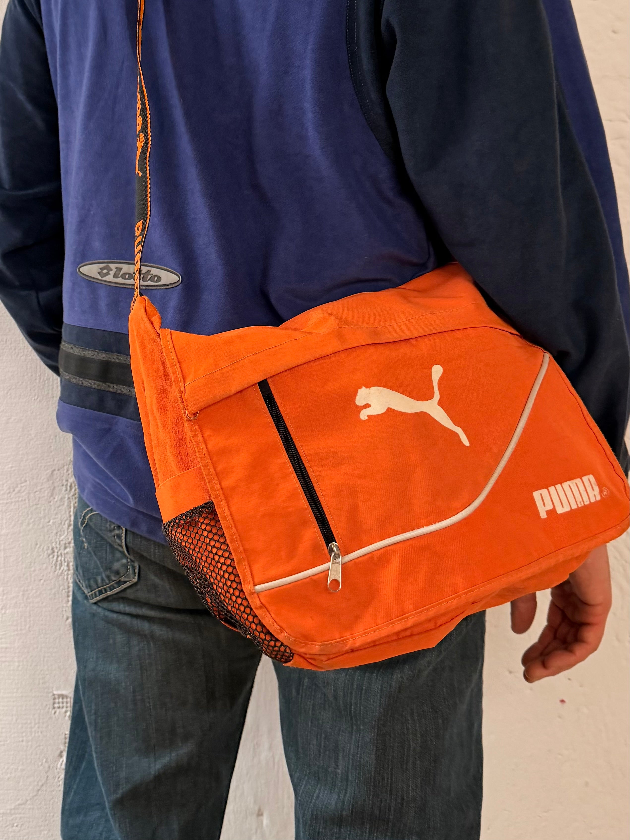 Vintage Puma Shoulder Bag Orange with Front Pattern & Black Details - One Size