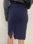 Vintage Knee-Length Skirt Striped Navy Blue Fabric – M