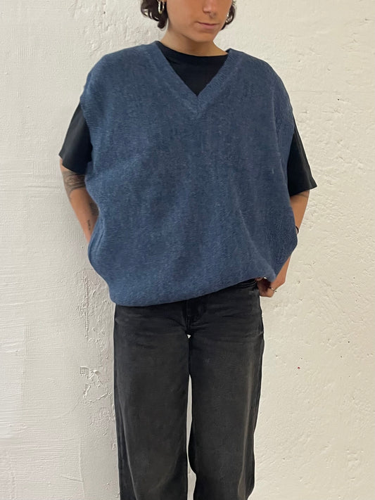 Vintage Alpaca Wool Pullunder – Made in Peru – Blue – Size L