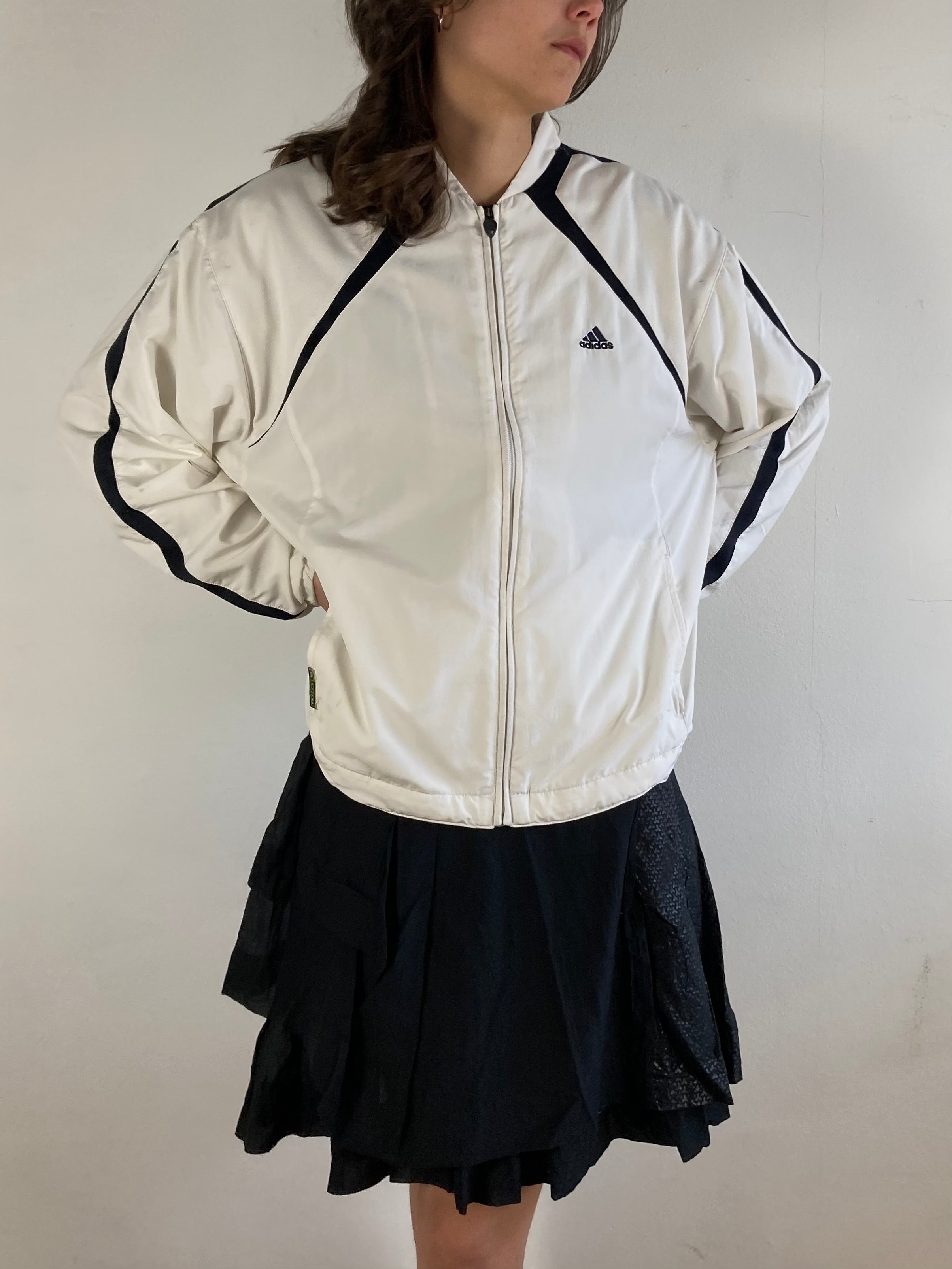 Track Jacket Vintage Adidas Sport Unisex White Cream Retro Fit Zip Jacket – L (fits like M)