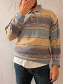 Vintage Oversized Polo Armand Thiery Blue & Cream Striped Wool Blend – XL