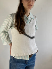 Blouse Vintage Georgina B Striped Blue White Longsleeve Y2K Layering – M