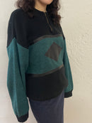 Vintage Sweater Scorpio Turquoise Black Leather Details – M