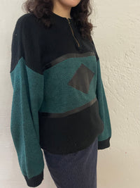 Vintage Sweater Scorpio Turquoise Black Leather Details – M