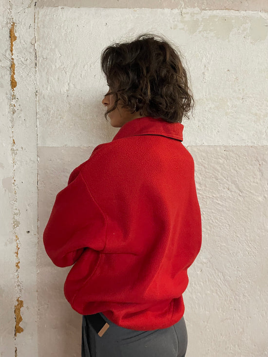 Sweater High Neck Zip Oversized Red – M