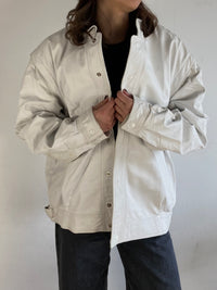 Leather Jacket Vintage DeFrino Cream White Minimal Spring Layering Unisex – M/L