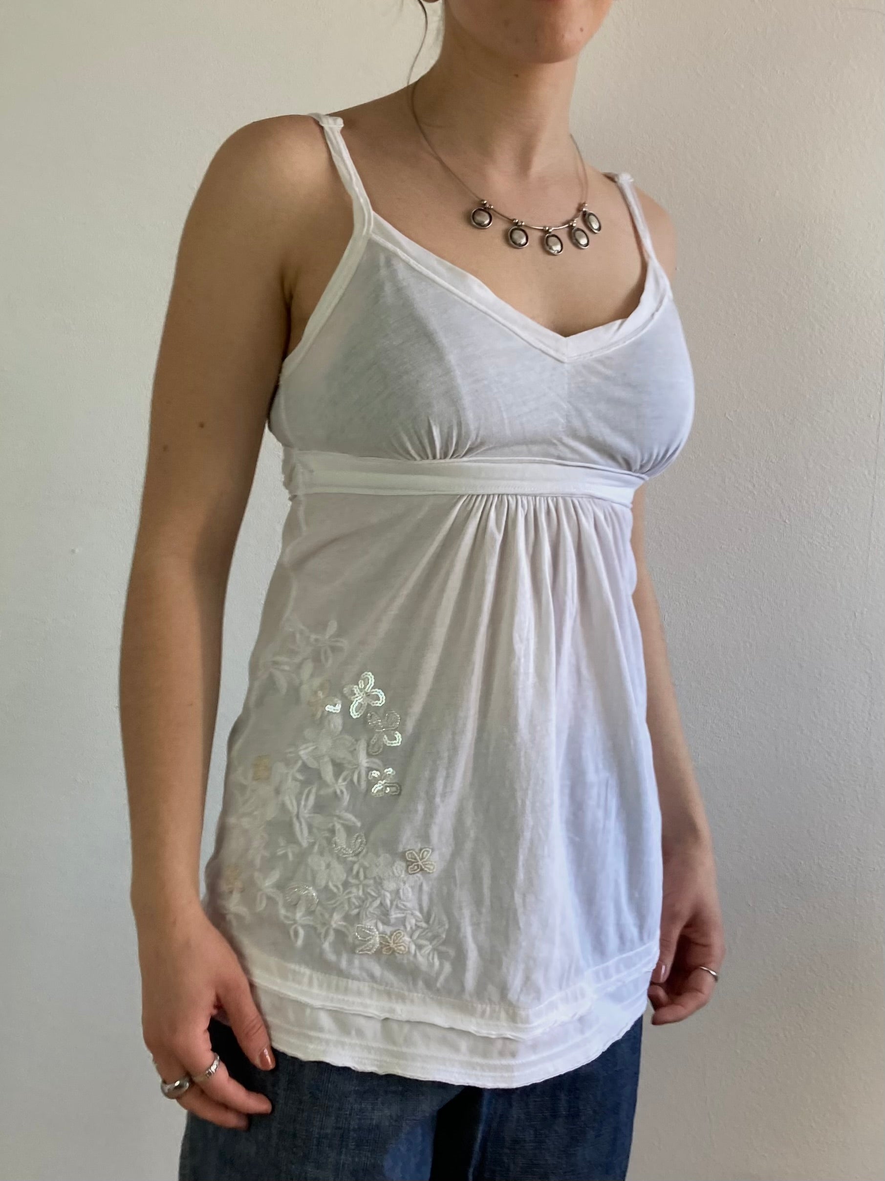 Top Vintage Y2K White Ruffle Spaghetti Strap Women – XS