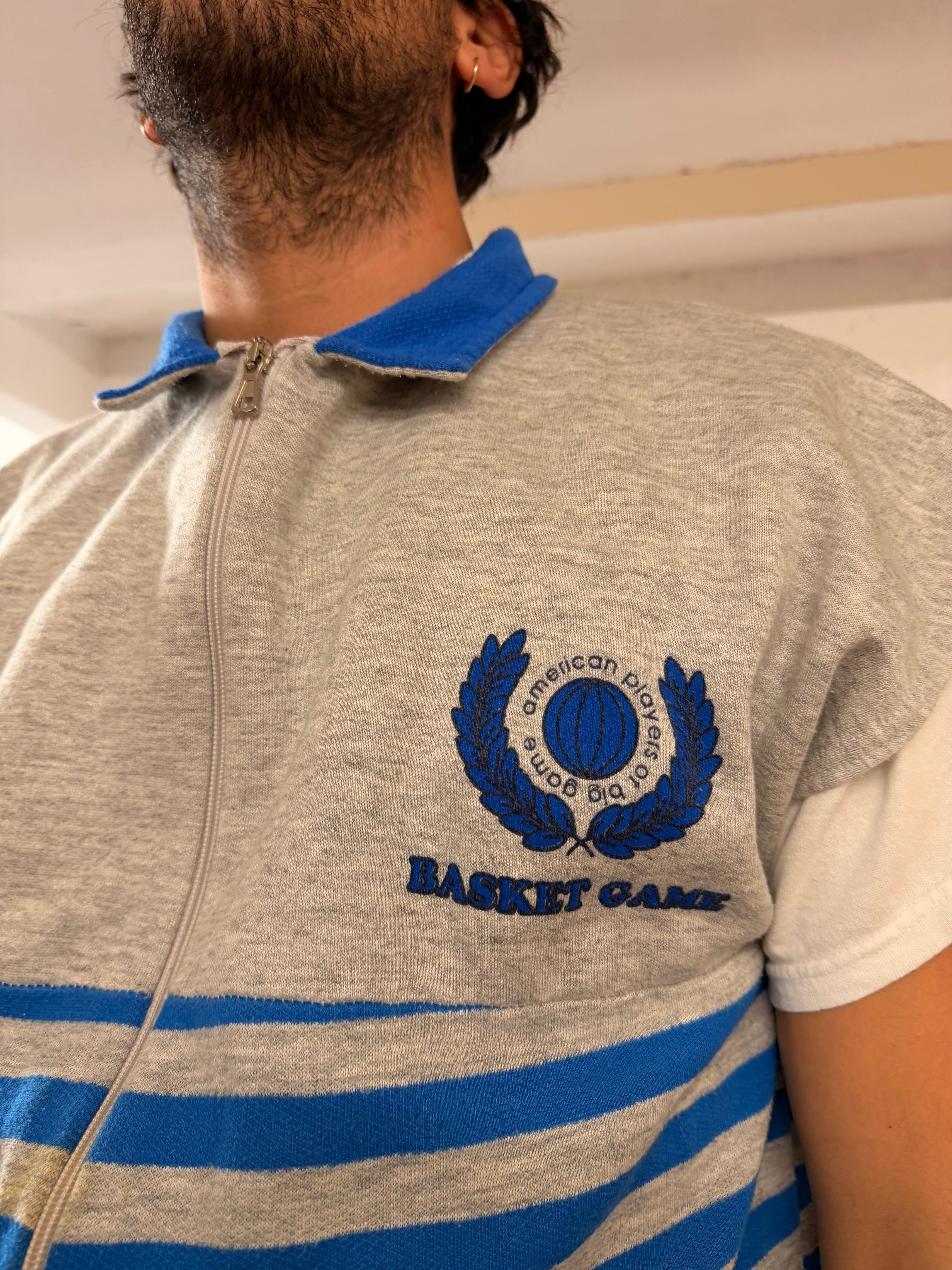 Unisex Oversized Vest Grey Striped with Blue Details Cotton & Acrylic Blend – XL