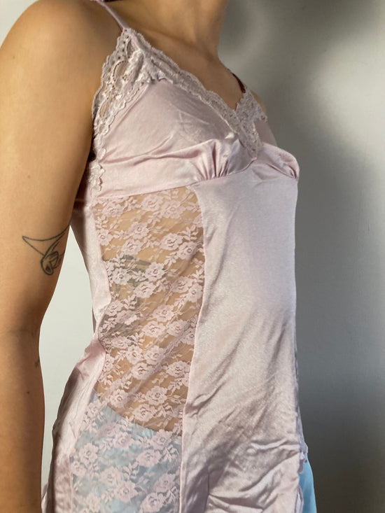 Top Vintage Y2K Sheer Lace Side Cut-Out Top Pink Women – M