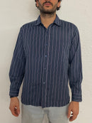 Vintage Yeshi Shirt Long Sleeve Blue Striped – L