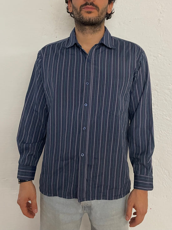 Vintage Yeshi Shirt Long Sleeve Blue Striped – L