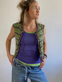 Vest Knit Vintage Y2K Purple Green Button Detail Layering Knit – S/M