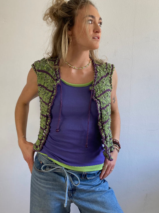 Vest Knit Vintage Y2K Purple Green Button Detail Layering Knit – S/M