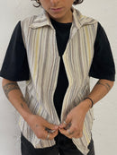 Striped Sleeveless Zip Vest Collared Yellow/Grey/White Unisex – L