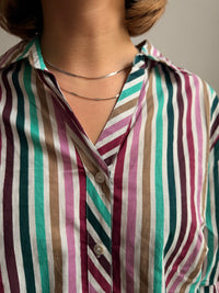 Striped longsleeve Shirt Blue Purple Pink White Unisex - M