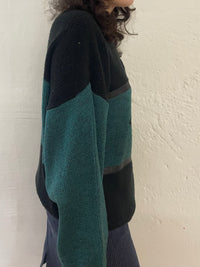 Vintage Sweater Scorpio Turquoise Black Leather Details – M