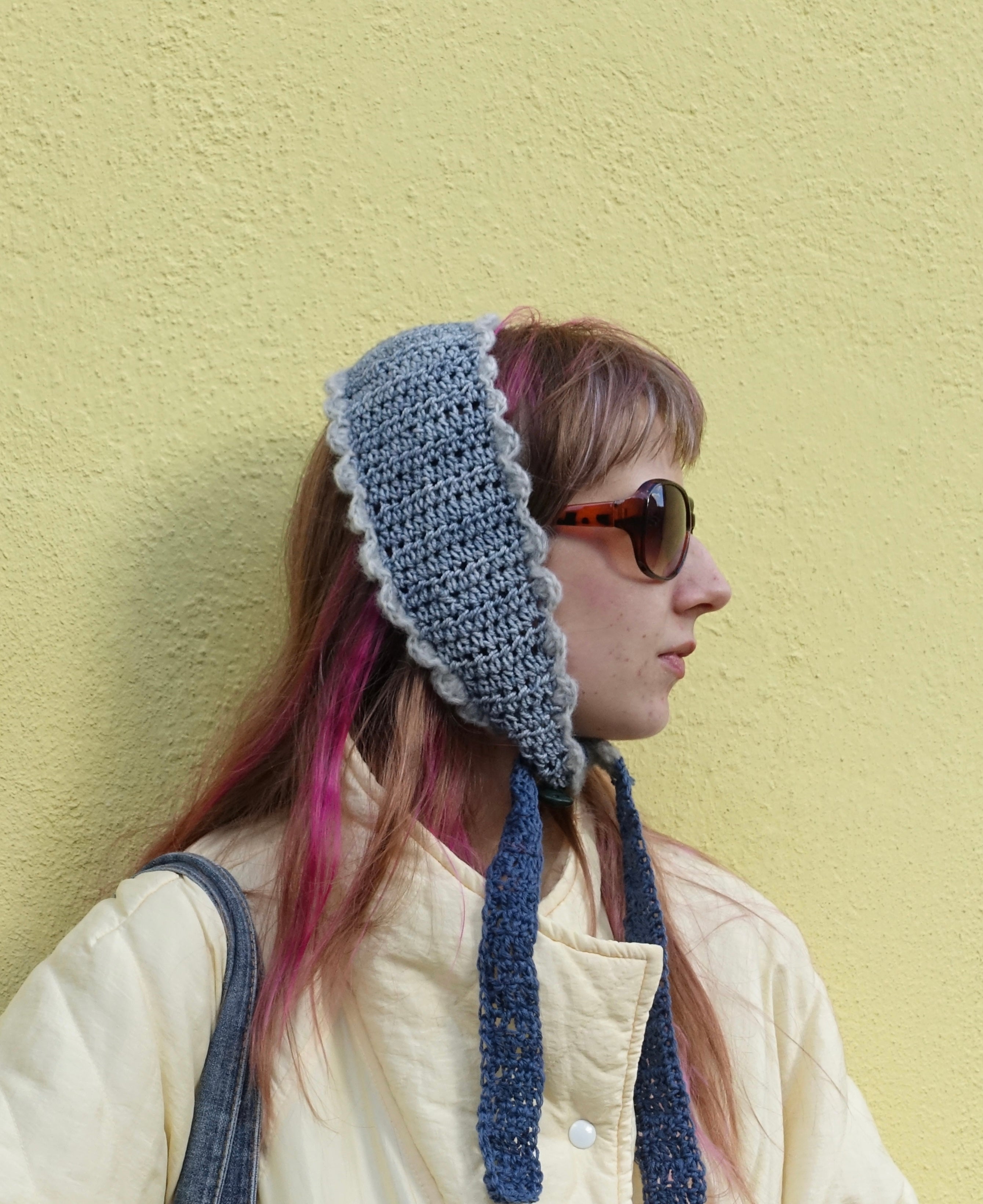 Handmade Merino Wool Cashmere Silk Bonnet Misty Silver Grey Light Grey Navy – One Size