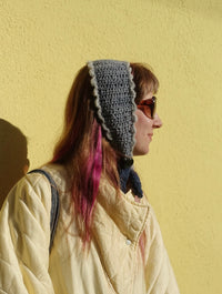 Handmade Merino Wool Cashmere Silk Bonnet Misty Silver Grey Light Grey Navy – One Size