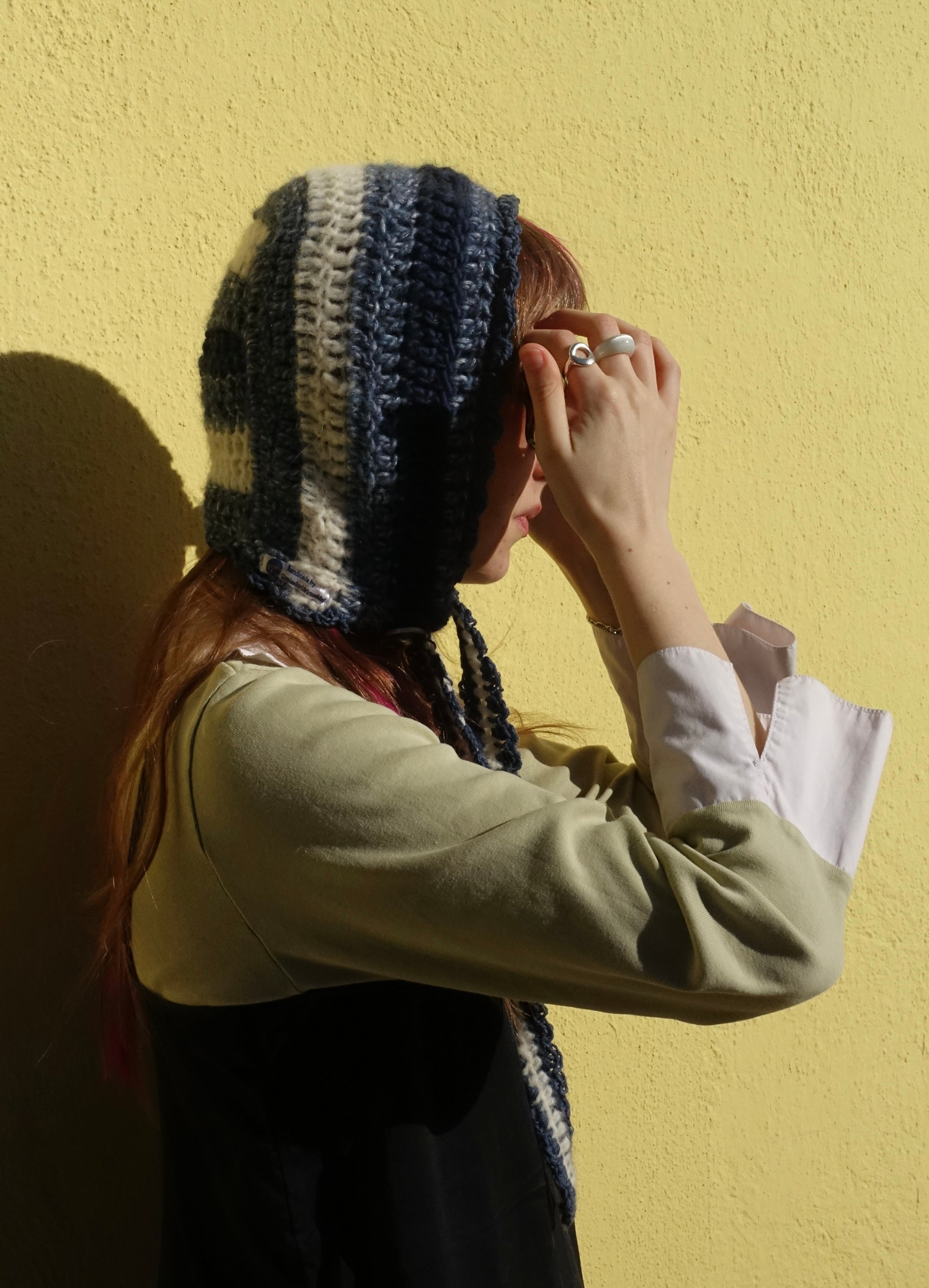 Handmade Wool Silk Merino Felt Bonnet Robin Blue Grey White Navy – One Size