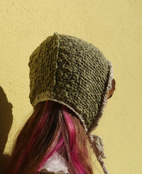 Handmade Cotton Silk Bonnet Maisie Shimmery Soft Green Cream – S/M