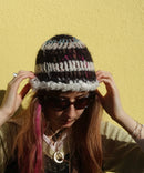Handmade Wool Fluffy Beanie Trim Black Turquoise White Sprinkled Cream – S