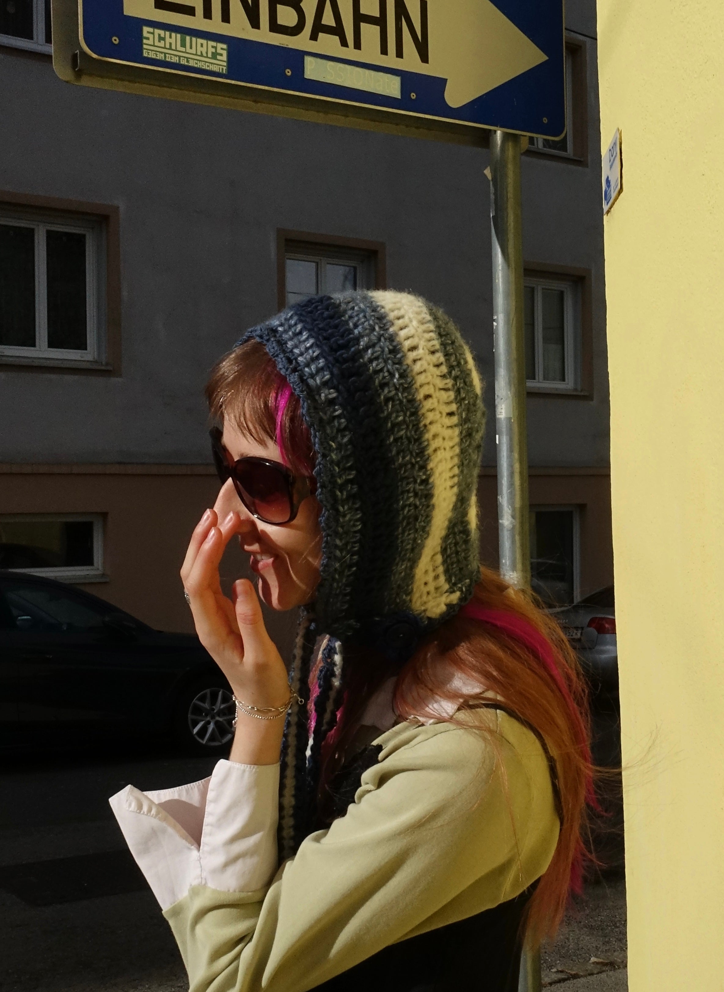 Handmade Wool Silk Merino Felt Bonnet Robin Blue Grey White Navy – One Size