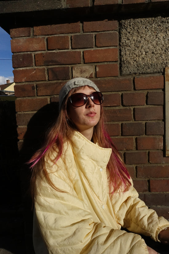 Handmade Wool Knit Beanie Snowscape White Grey Ribbed – S/M