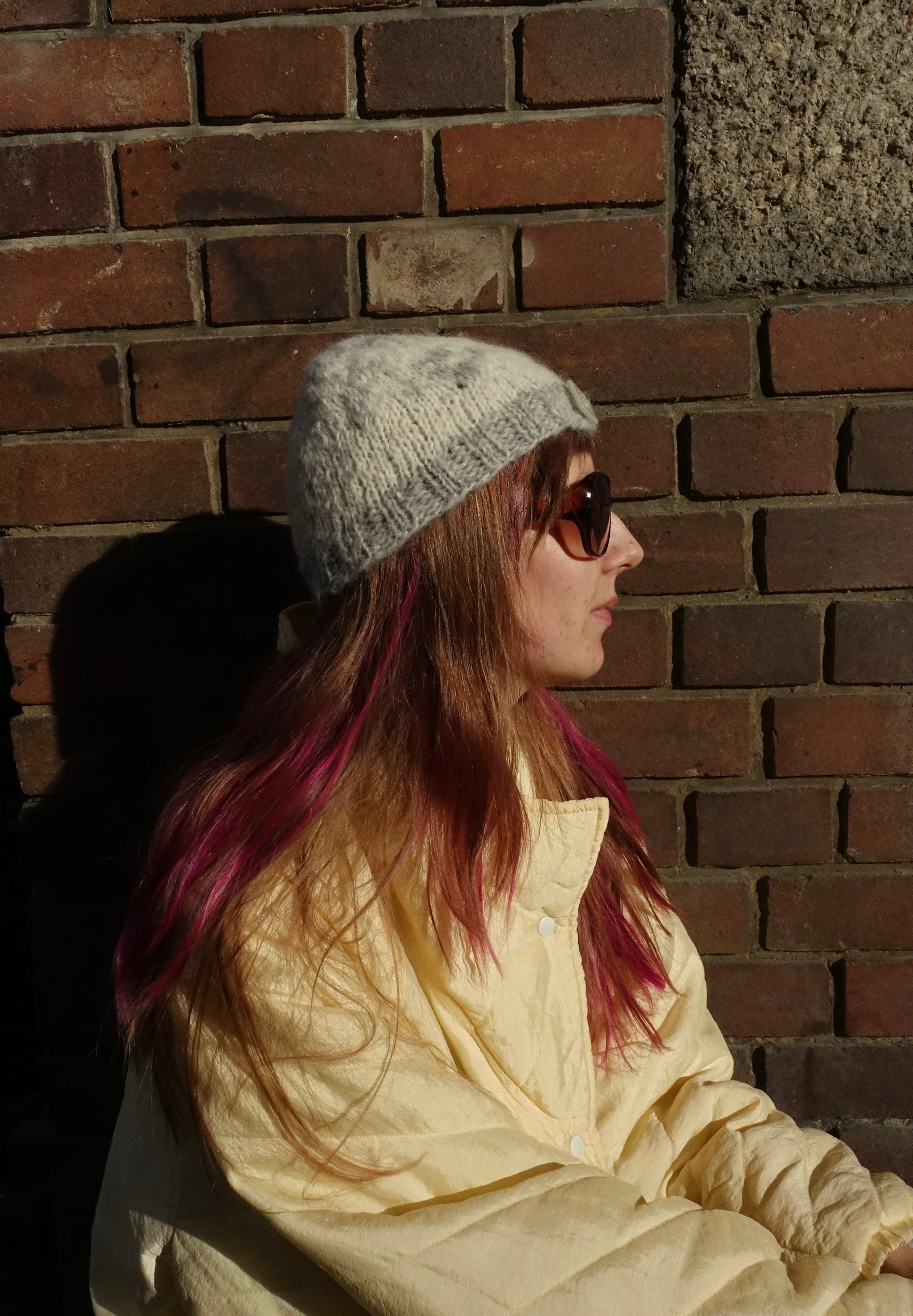 Handmade Wool Knit Beanie Snowscape White Grey Ribbed – S/M