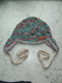 Handmade Merino Wool Hunting Cap Earflaps Turquoise Light Grey Magenta – S/M