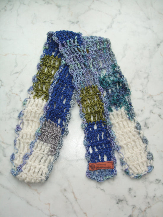 Handmade Merino Wool Striped Scarf Long Moss Green White Lavender Blue – One Size